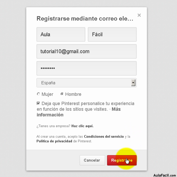 Regístrate en Pinterest