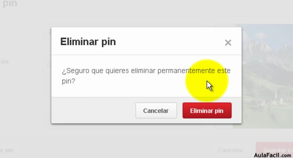 Ventana emergente eliminar pin