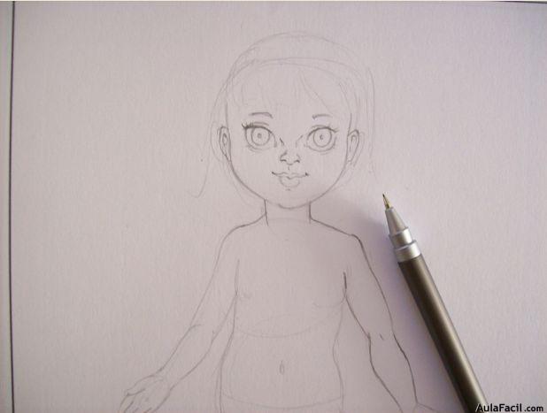 Dibujar la niña - maniquí - rasgos