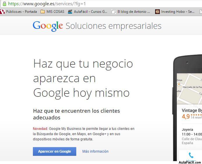 Aparecer en Google Negocios Locales. SEO negocios locales