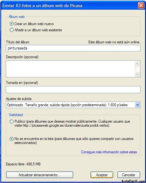 picasa enviar fotos