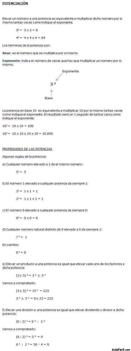 matemáticas primero eso potenciación