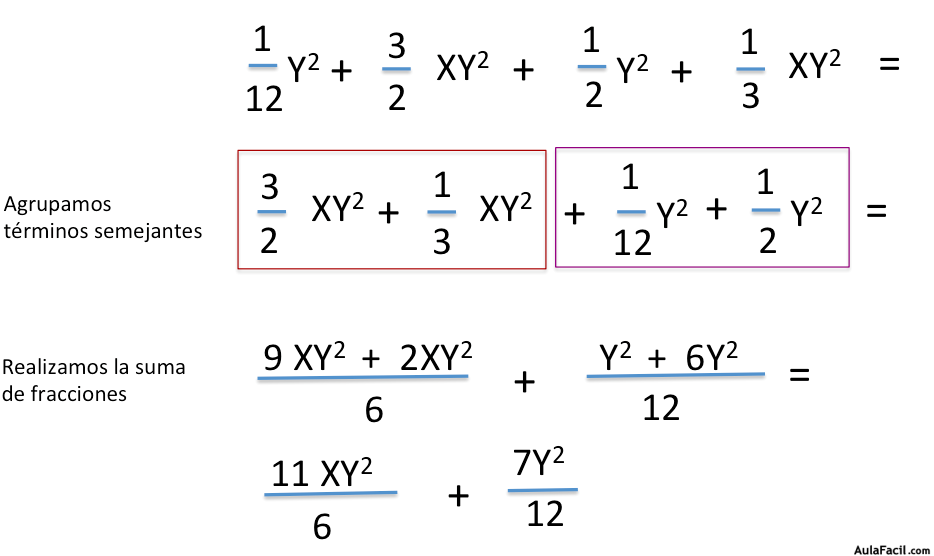 Suma de fracciones algebriacas con diferente denominador