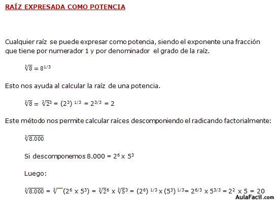 Raíz expresada como potencia