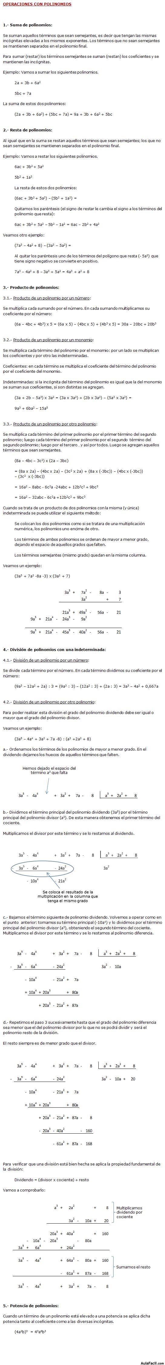 operaciones con polinomios