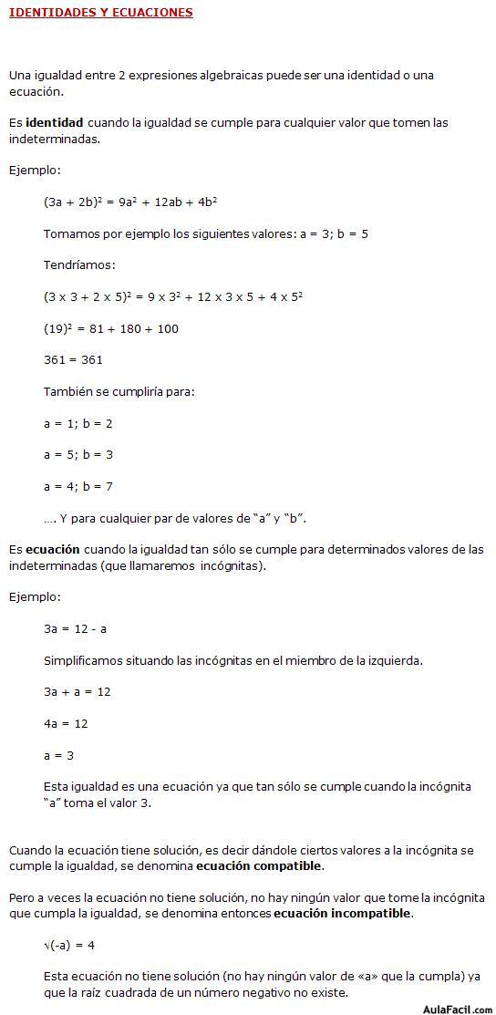 identidades y ecuaciones