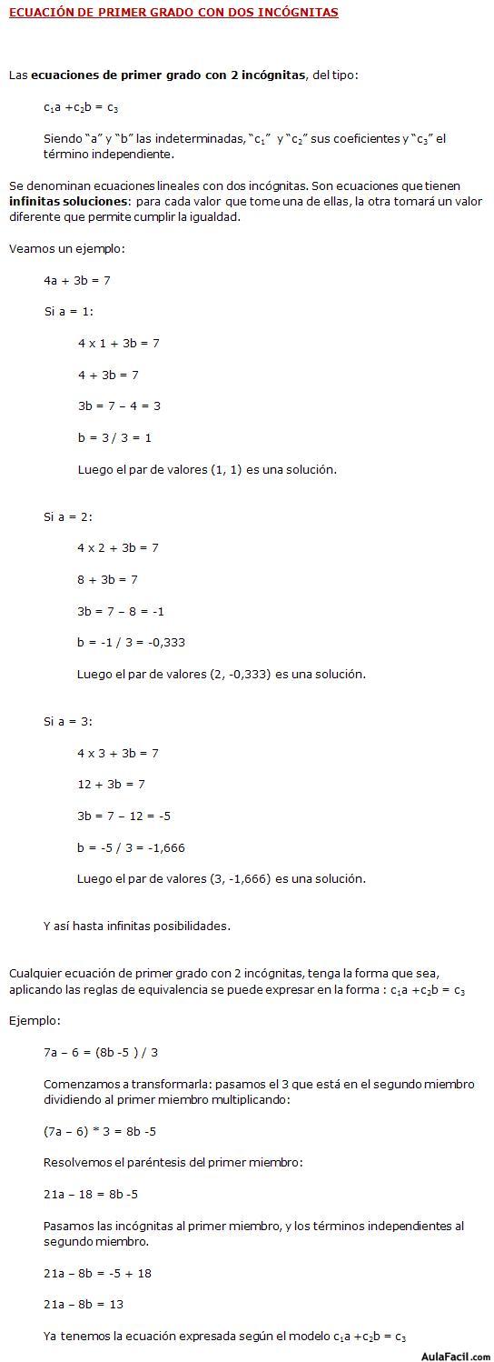 Ecuación de Primer grado con dos incognitas