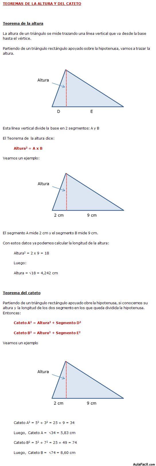 teoremas de la altura del cateto