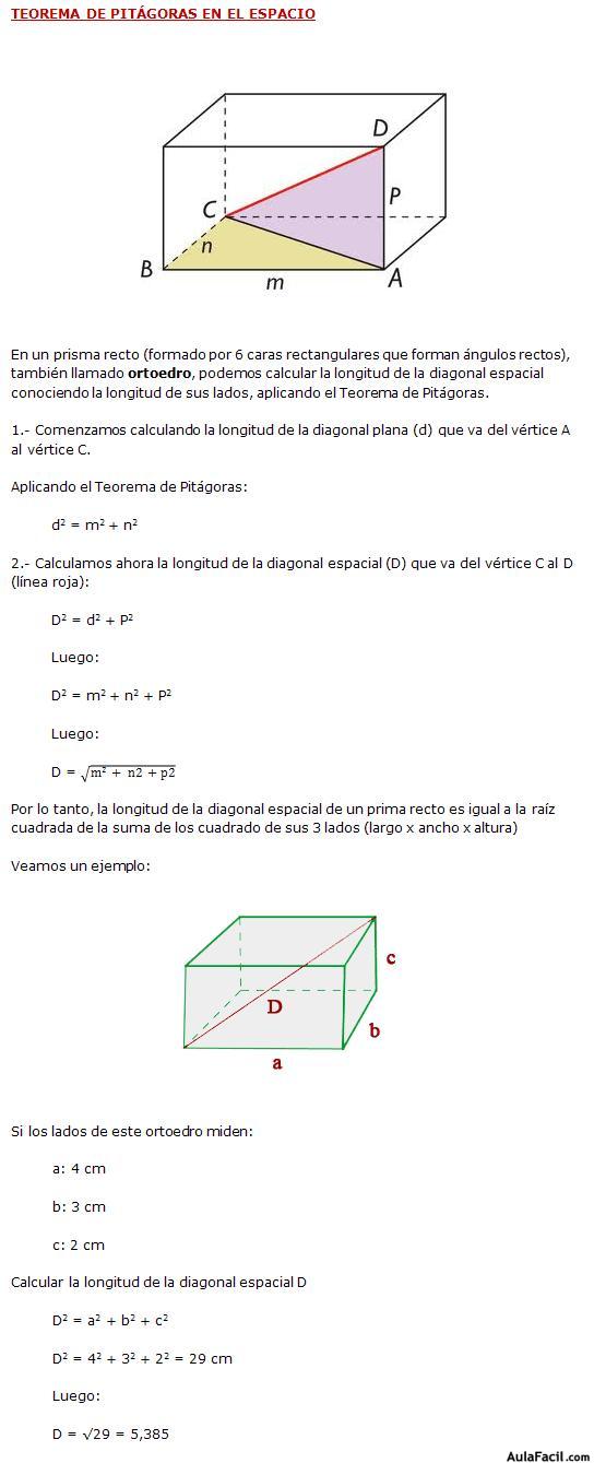 teorema de pitágoras en el espacio