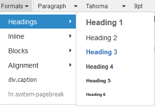 Menu para Formato de Texto