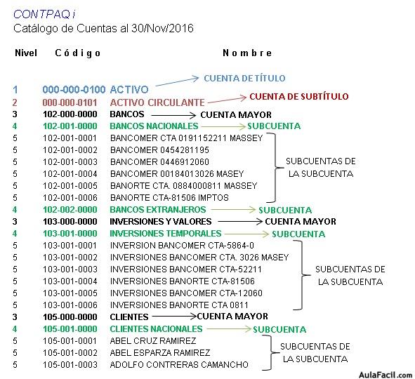 EJEMPLO CATÁLOGO DE CUENTAS