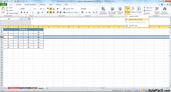 Cómo insertar una fila en Excel