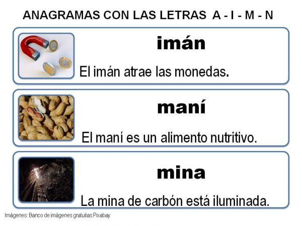 ANAGRAMAS CON LAS LETRAS A I M N 