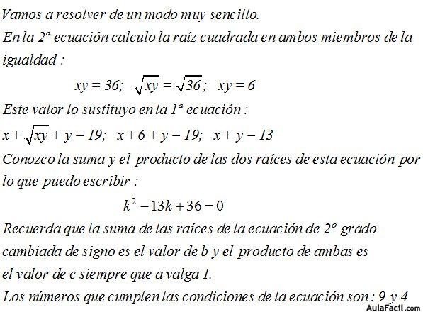 Sistema de Ecuaciones de Segundo Grado con dos incógnitas