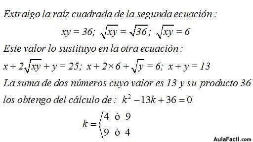 Sistema de Ecuaciones de Segundo Grado con dos incógnitas