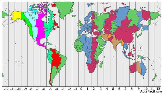 Mapa plano con los usos horarios