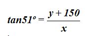 tan53=y+150/x