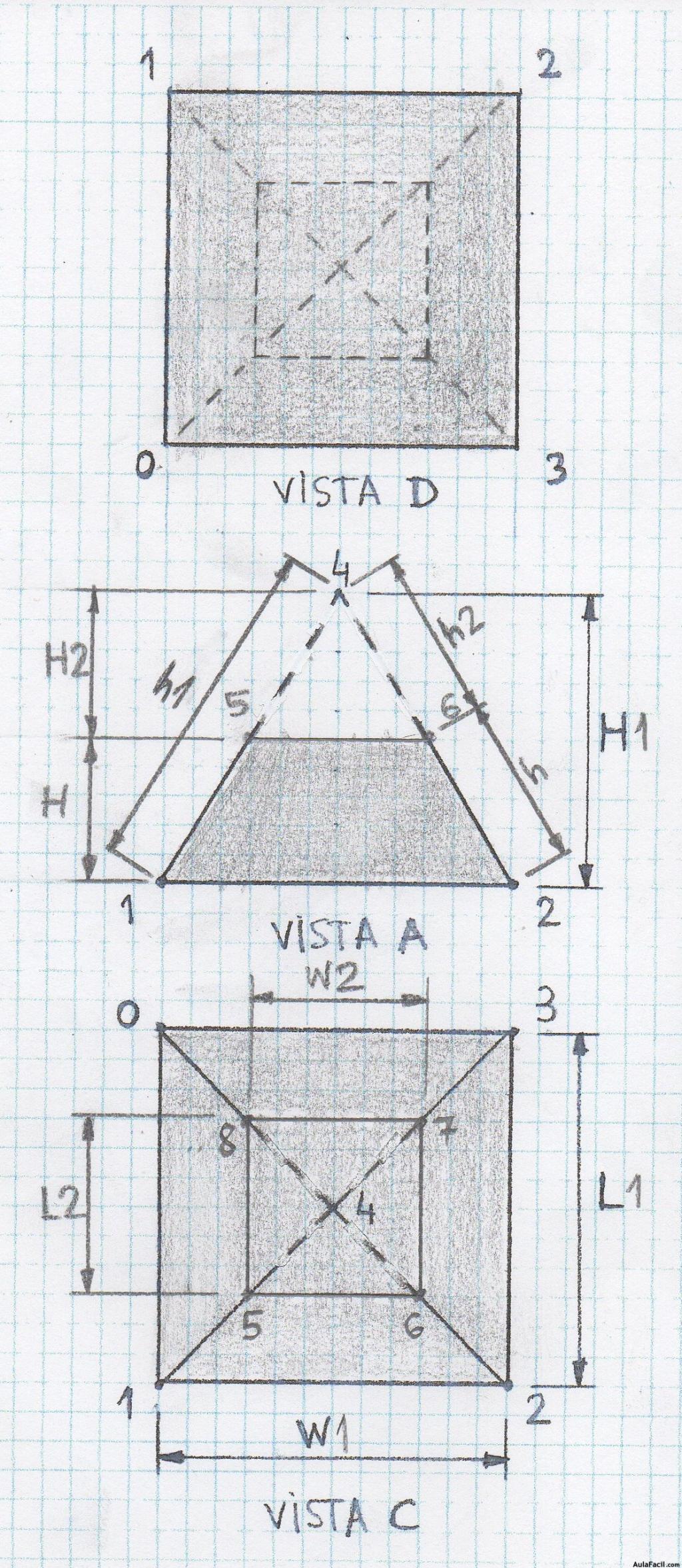Vistas tronco pirámide recta base regular