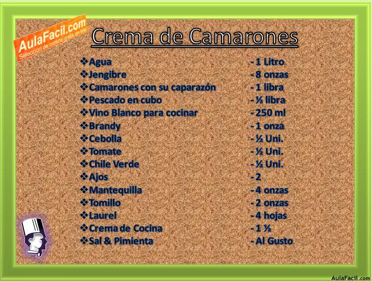 Ingredientes crema de camarón