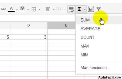 Usar la función SUM de suma