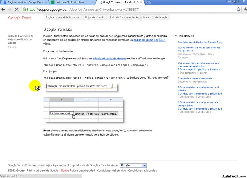  uso de la función Google Translate