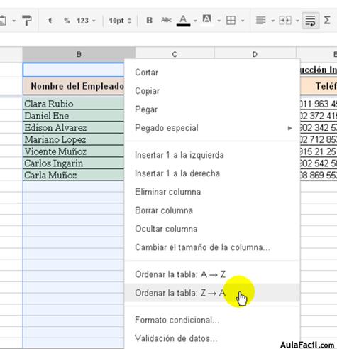 Eliminación o inserción de columnas