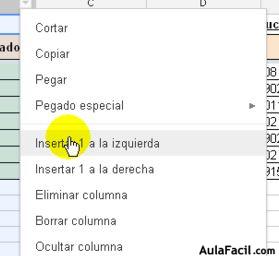 Eliminación o inserción de columnas