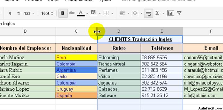 Eliminación o inserción de columnas