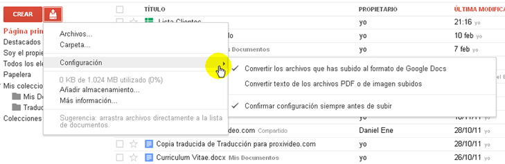 Subir archivos a Docs