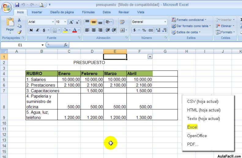 Guardar con diferentes tipos de archivo