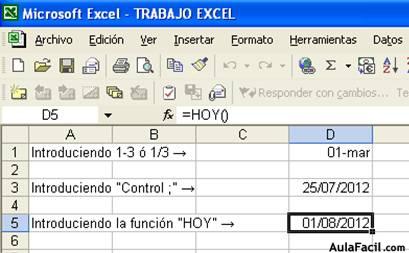 Edición de datos y fórmulas. Fechas y horas