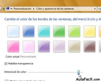 Cambiar de color de ventana y Temas de Aero