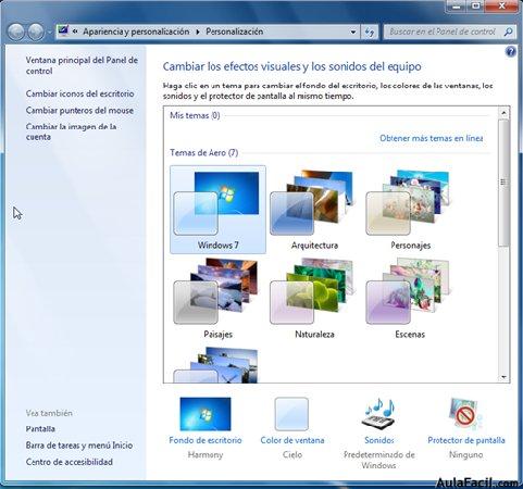 Cambiar de color de ventana y Temas de Aero