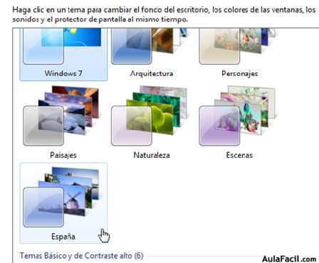 Cambiar de color de ventana y Temas de Aero