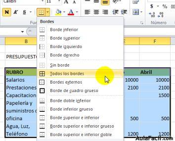 Aplicar formatos - Dibujar bordes a Tabla, Formato a cantidades y Combinar Celdas