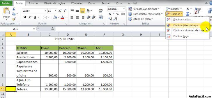 Eliminar Filas y Columnas