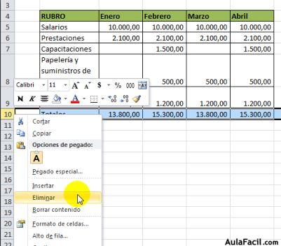 Eliminar Filas y Columnas