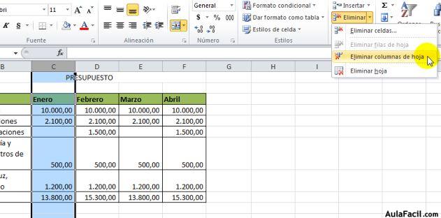 Eliminar Filas y Columnas